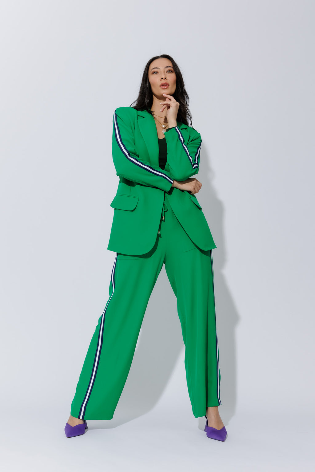 Green Stripe Boyfriend Blazer