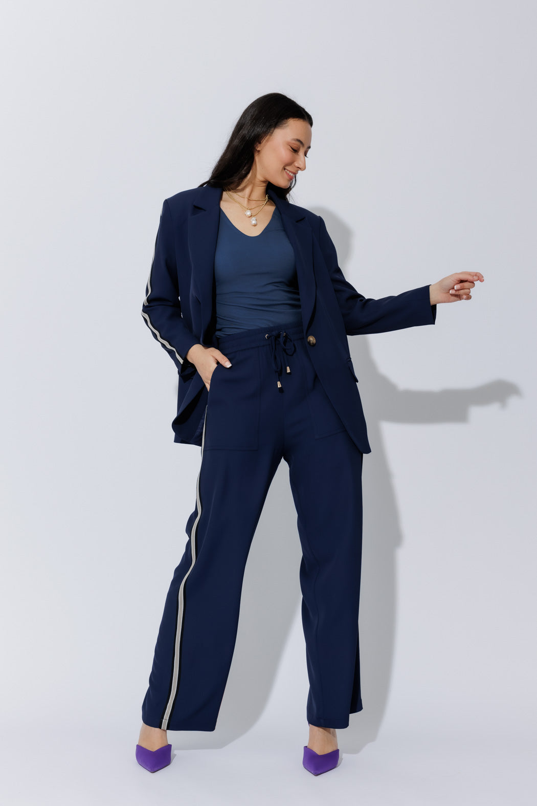 Navy Side Stripe Pant