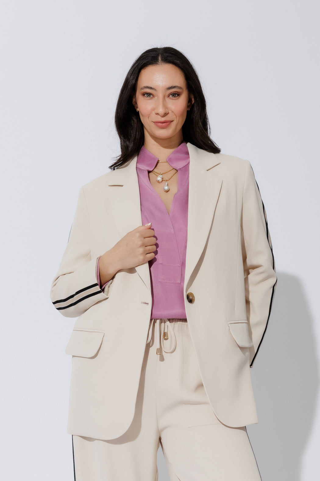 Beige Stripe Boyfriend Blazer