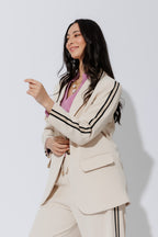 Beige Stripe Boyfriend Blazer