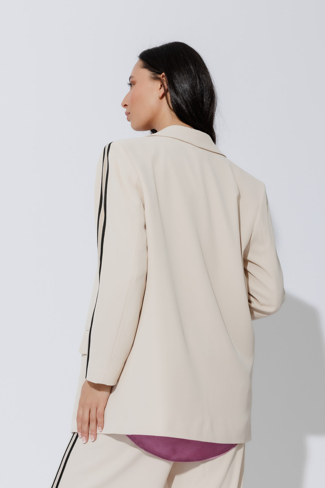 Beige Stripe Boyfriend Blazer