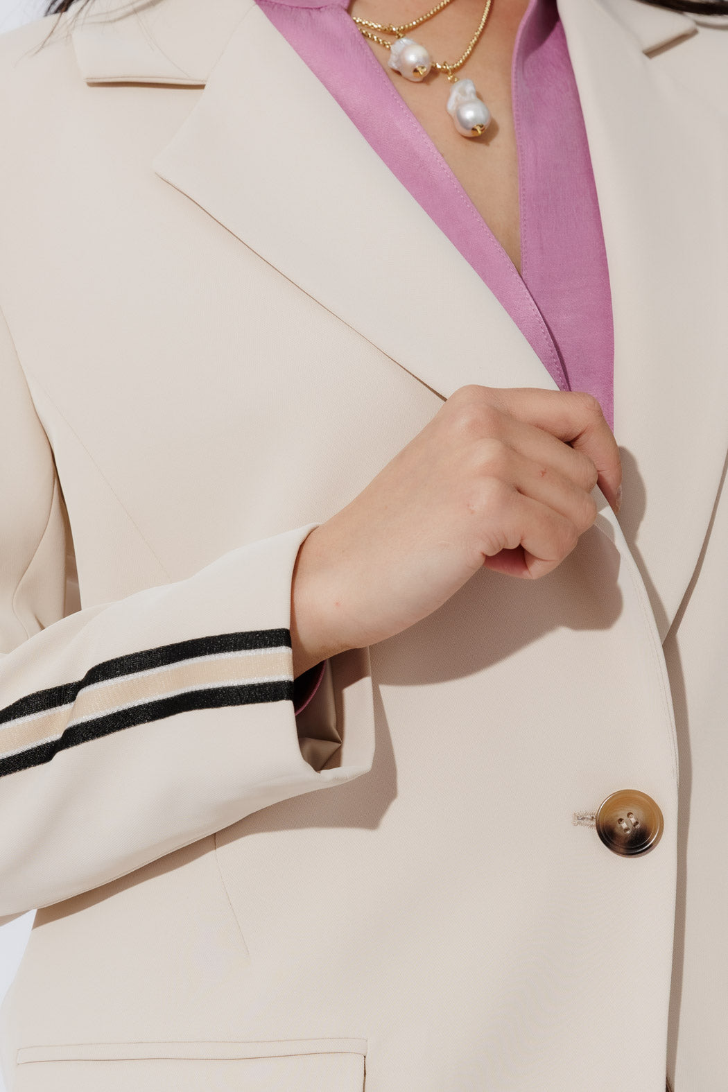 Beige Stripe Boyfriend Blazer