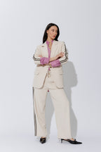 Beige Stripe Boyfriend Blazer