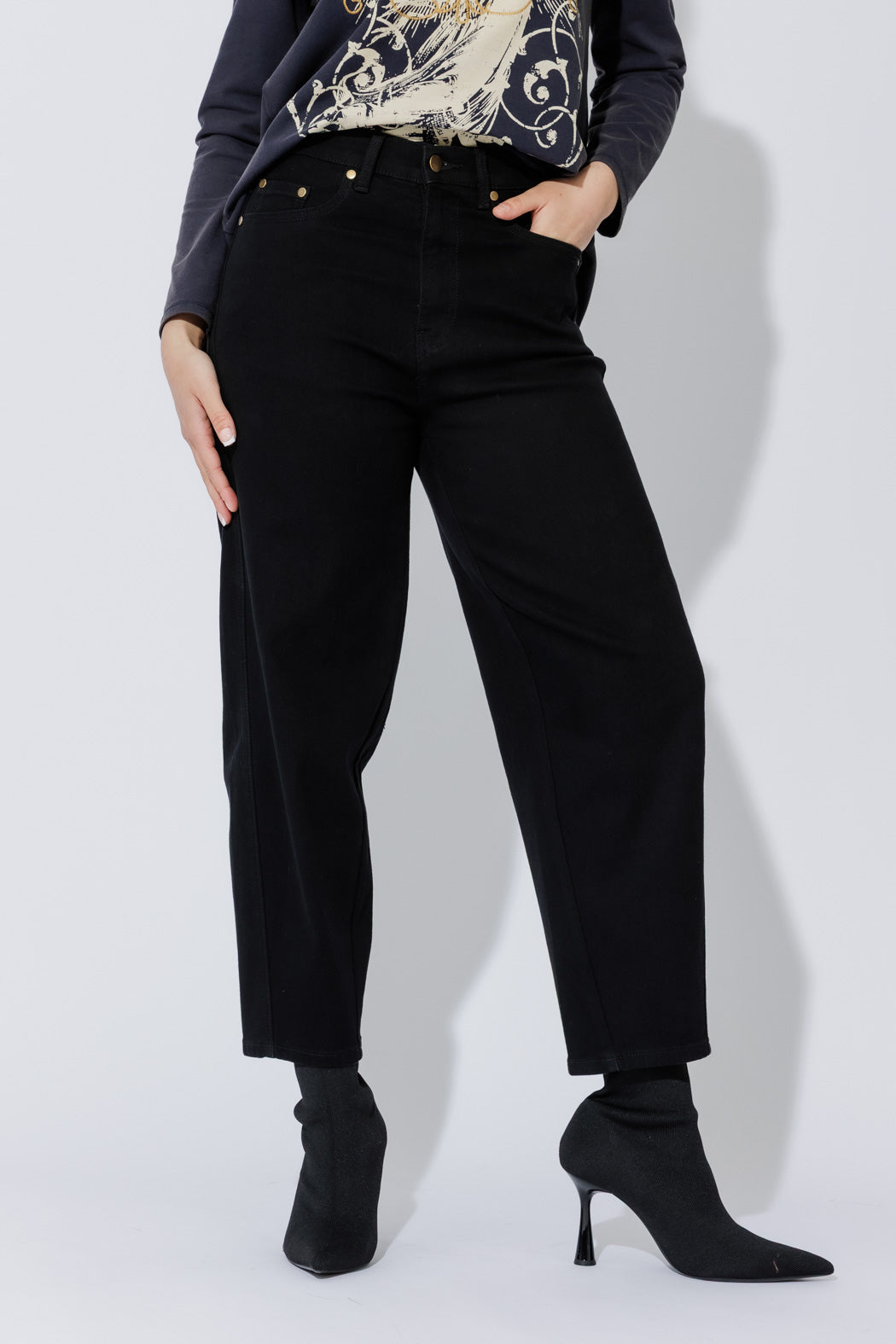 Black Denim Barrel Jean