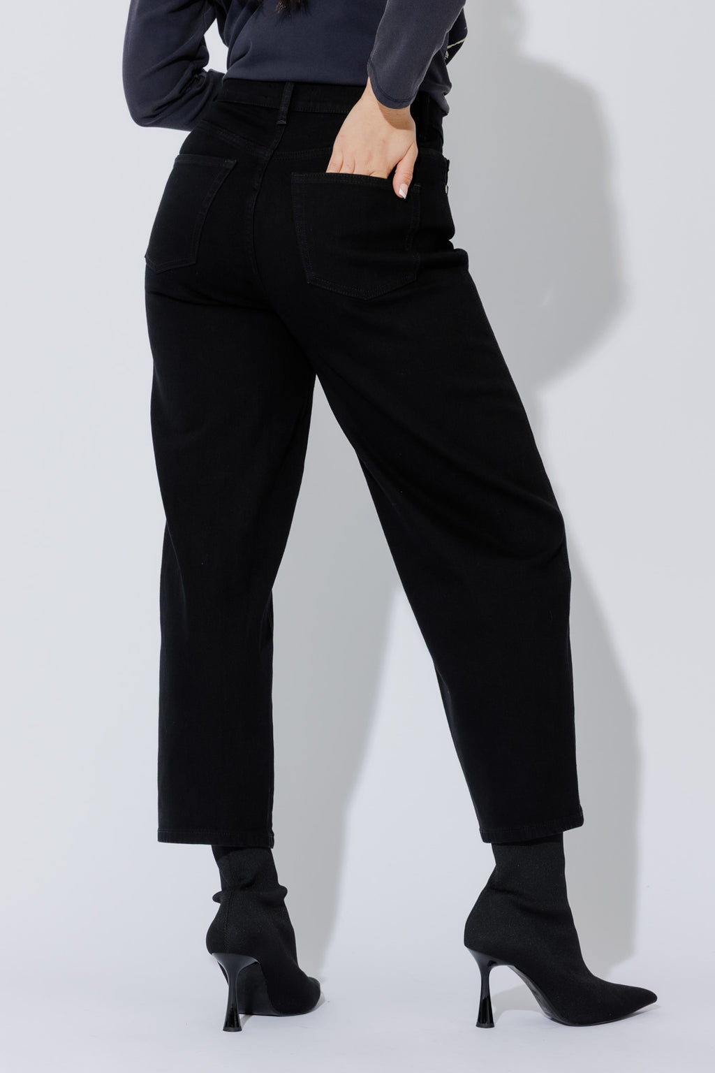 Black Denim Barrel Jean