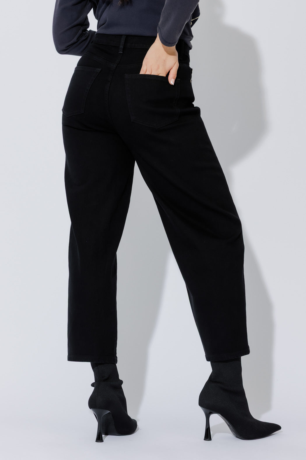 Black Denim Barrel Jean