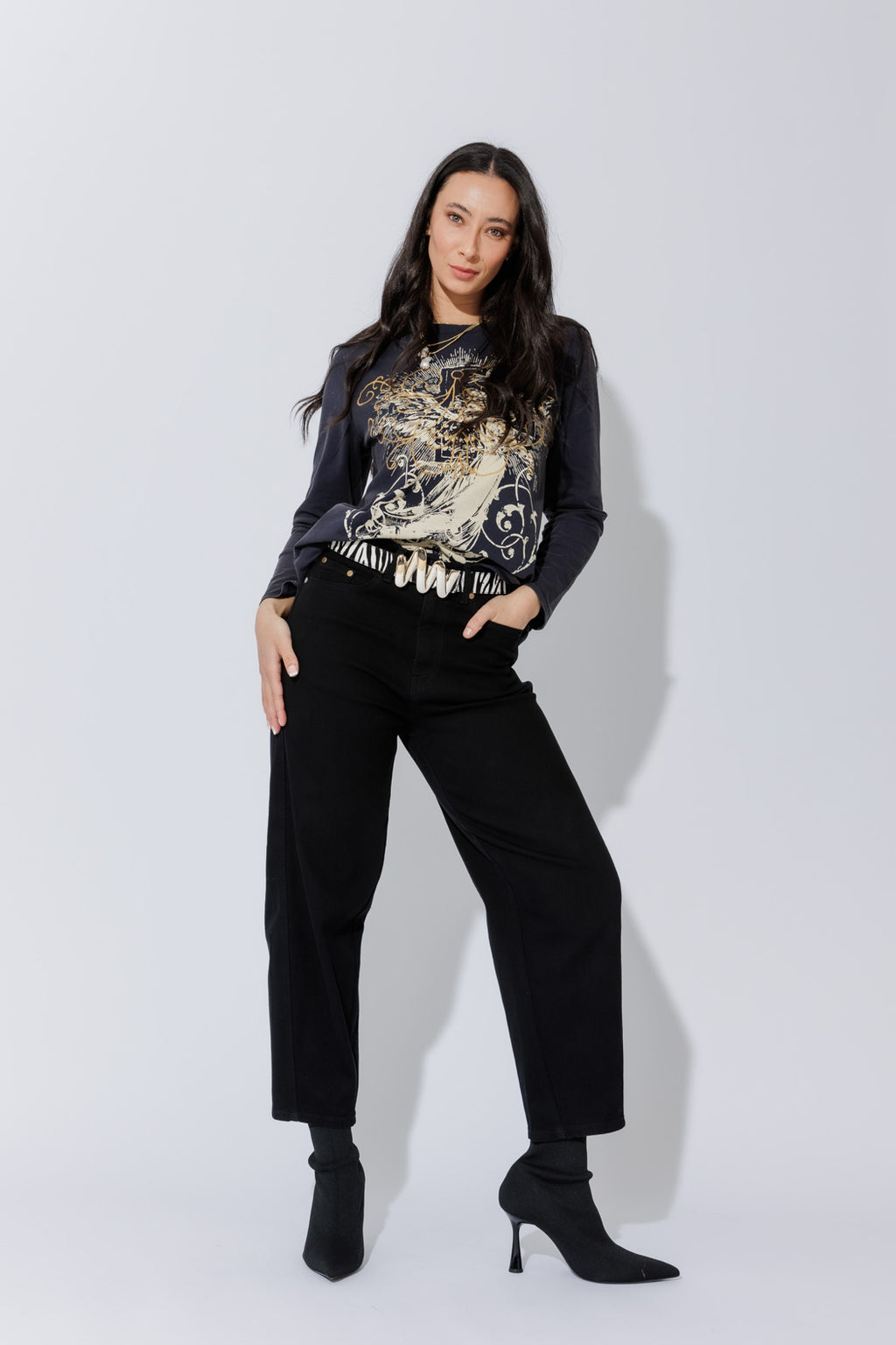 Black Denim Barrel Jean