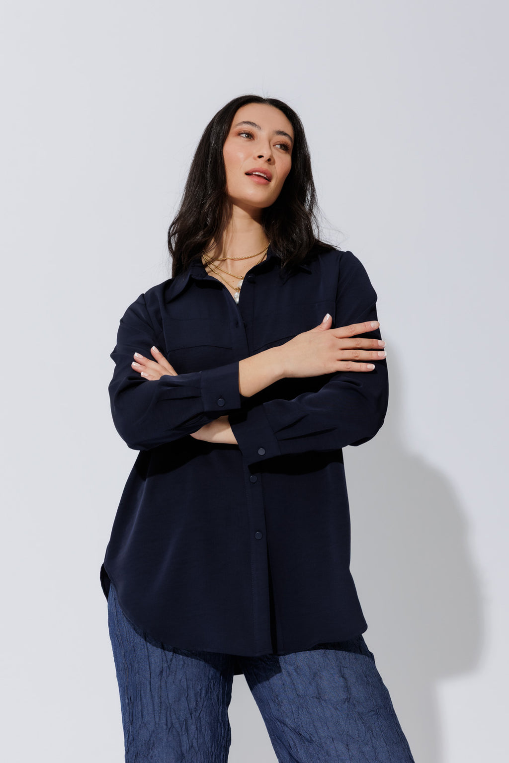 Navy Bustier Shirt