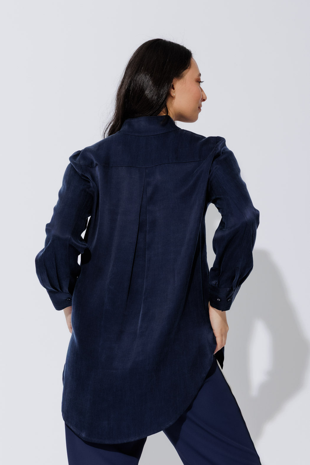 Navy Cupro Milan Blogger Shirt