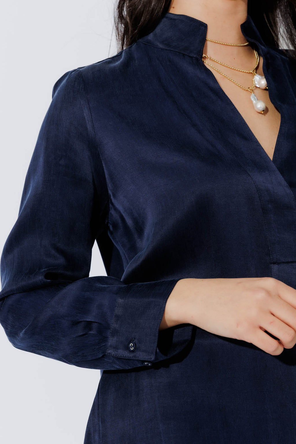 Navy Cupro Milan Blogger Shirt