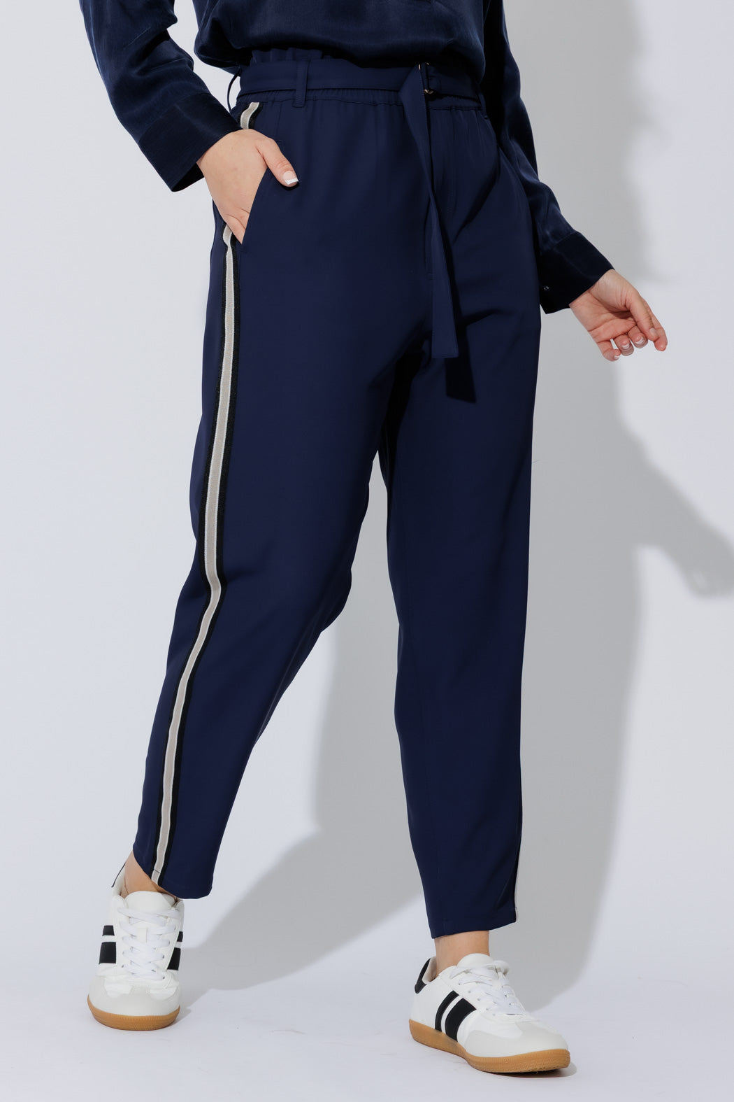 Navy Sport Paperbag Pant