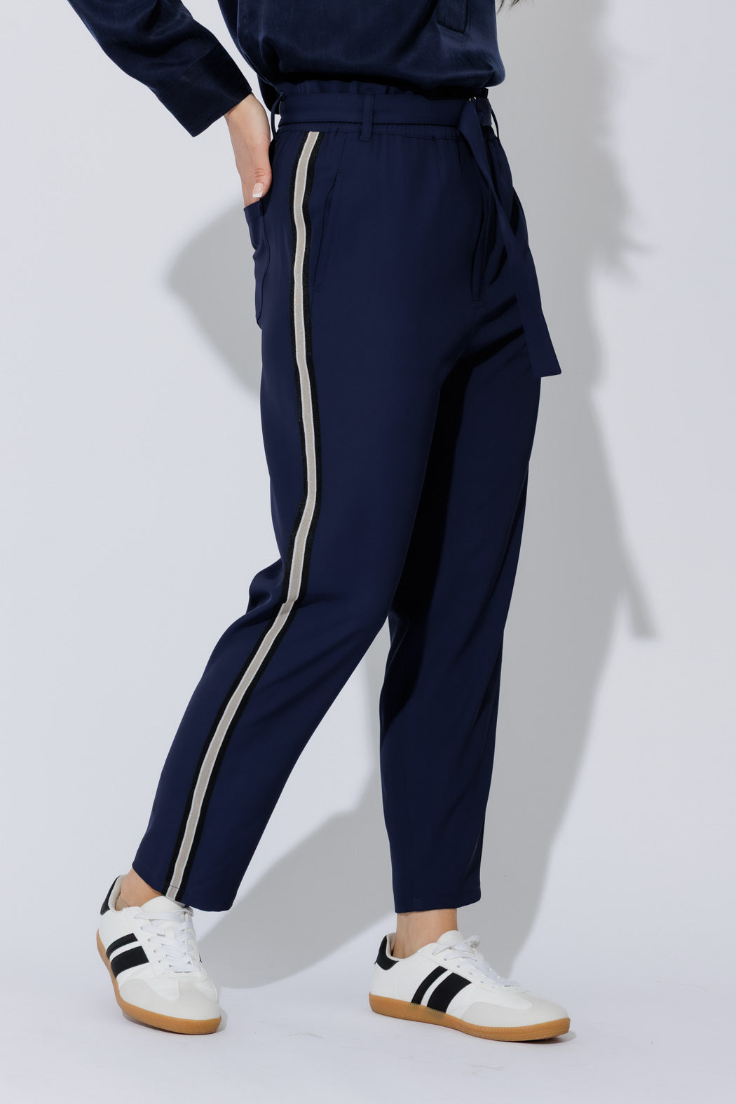 Navy Sport Paperbag Pant