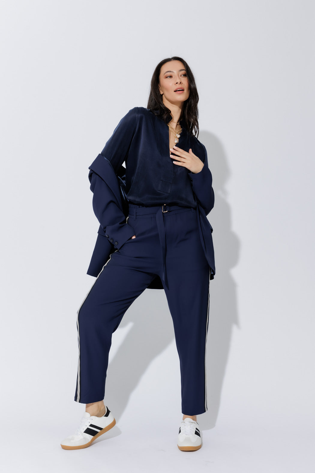 Navy Sport Paperbag Pant