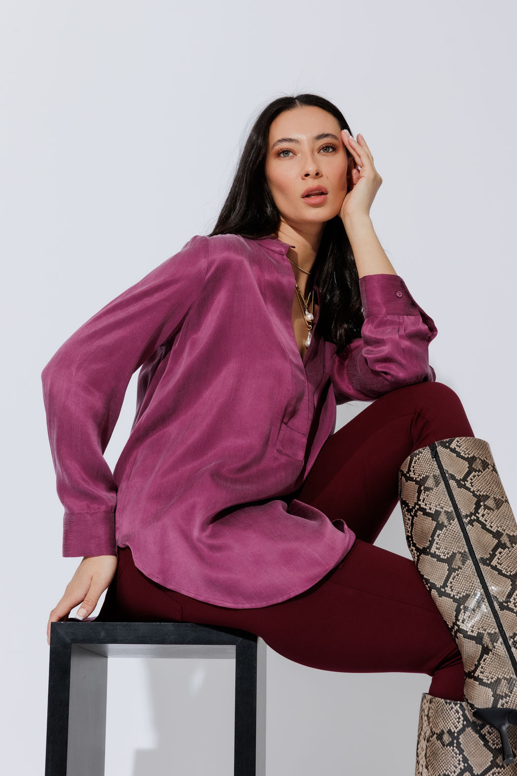 Plum Cupro Milan Blogger Shirt