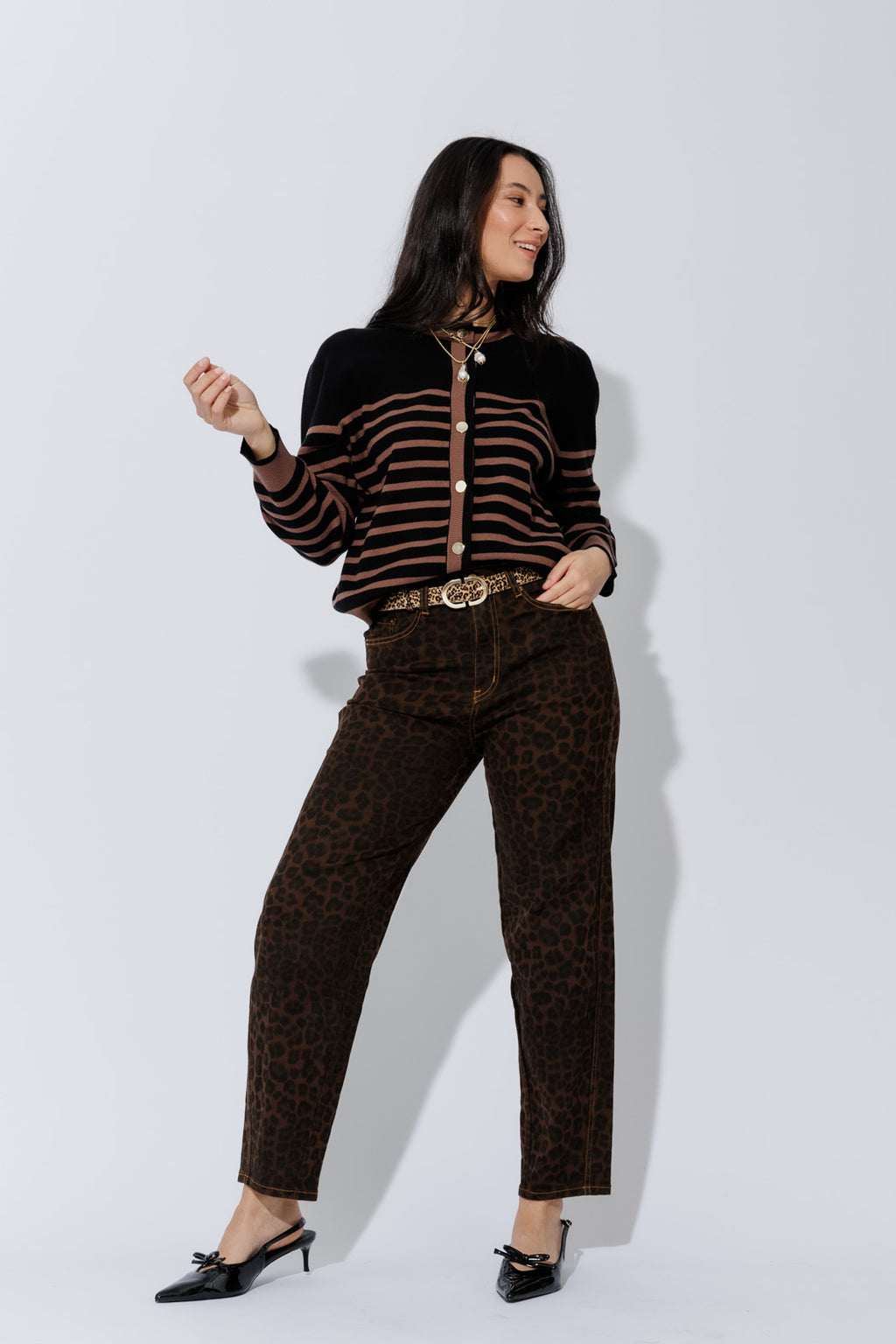 Black/Taupe Knit Cardi S