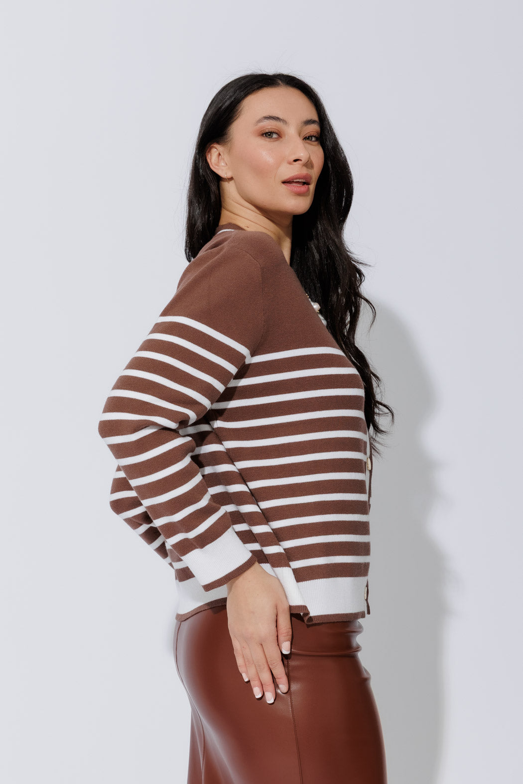 Taupe/Ivory Knit Cardi S