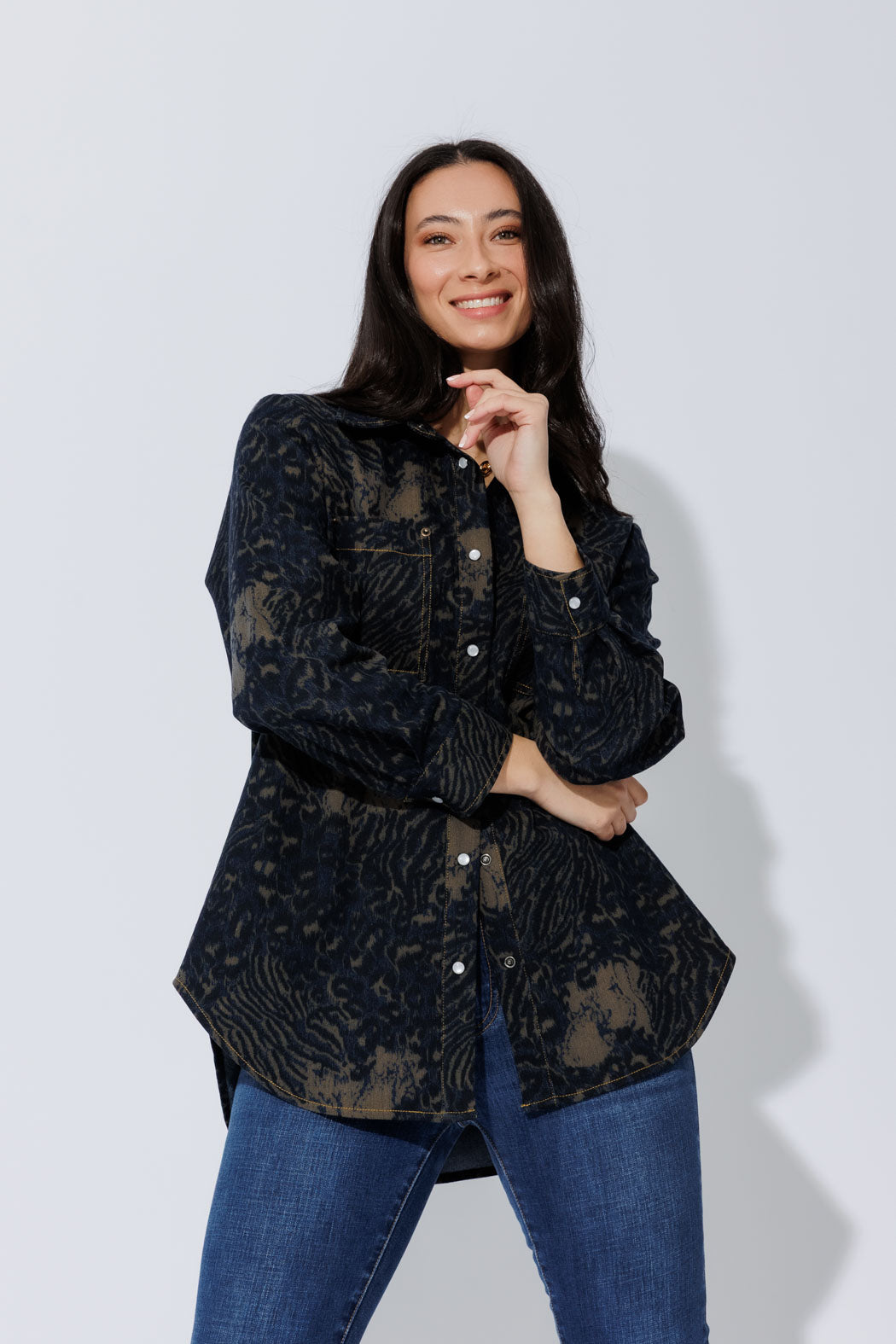 Navy/Taupe Animal Denim Shacket