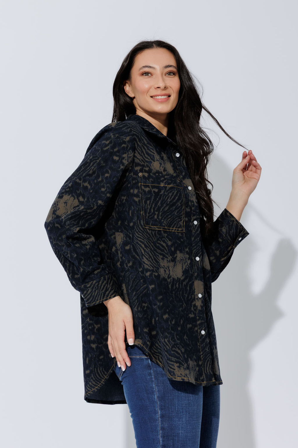 Navy/Taupe Animal Denim Shacket