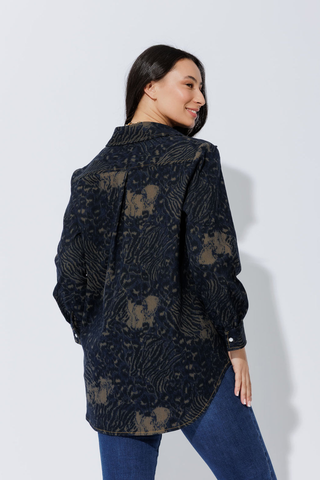 Navy/Taupe Animal Denim Shacket