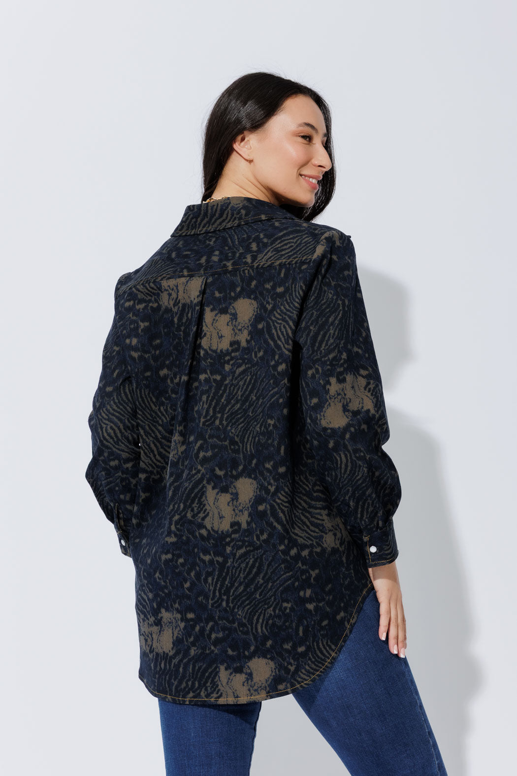 Navy/Taupe Animal Denim Shacket