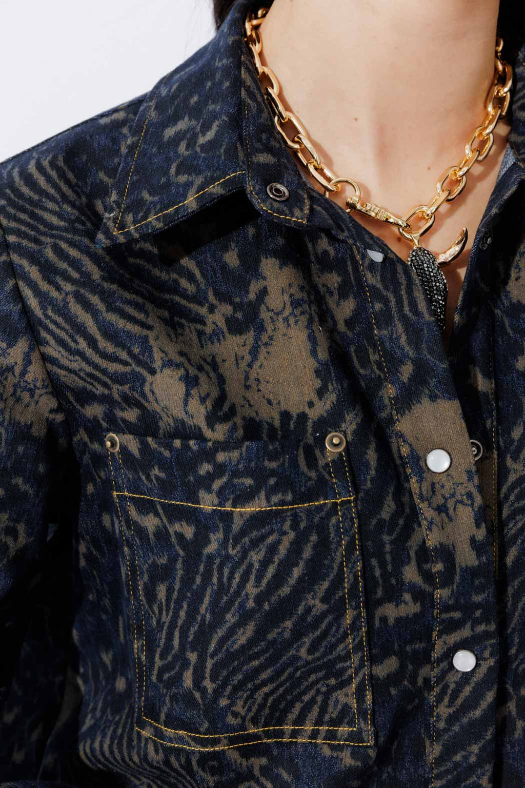 Navy/Taupe Animal Denim Shacket