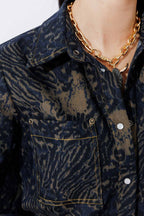 Navy/Taupe Animal Denim Shacket