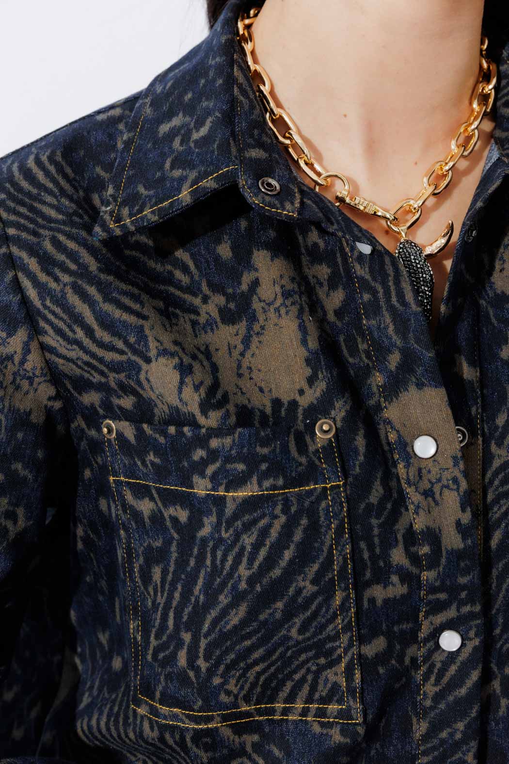 Navy/Taupe Animal Denim Shacket