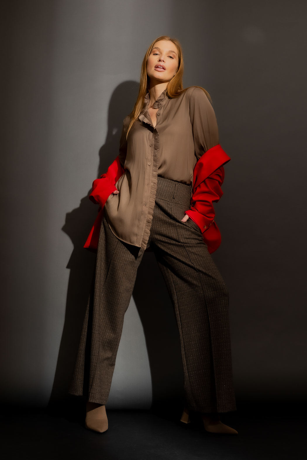 Brown Check Pintuck Culotte Brown Check