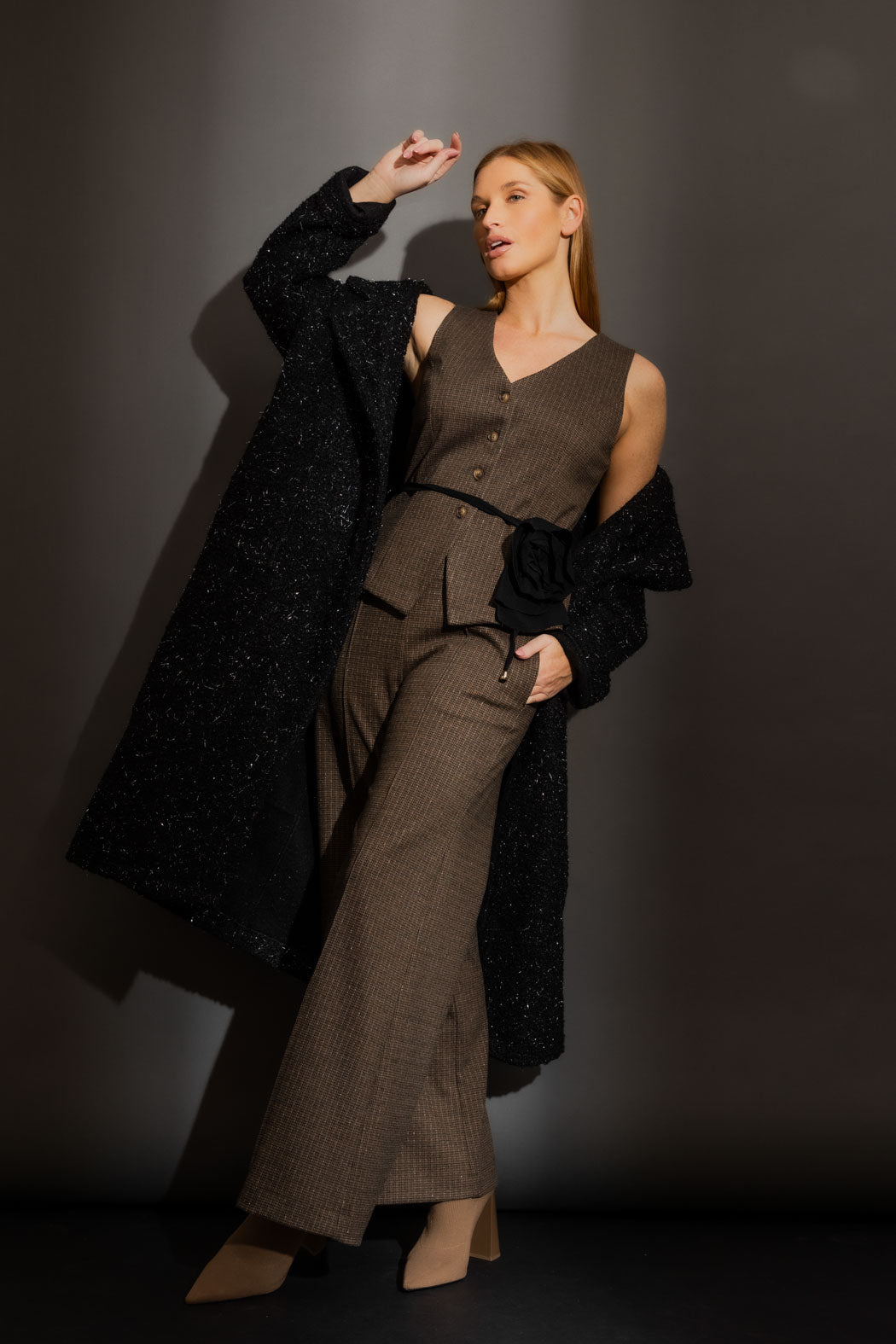 Brown Check Pintuck Culotte Brown Check