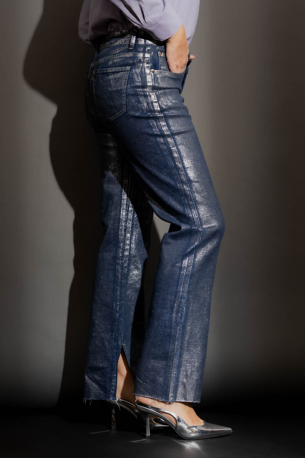 Silver Foil Denim Jean