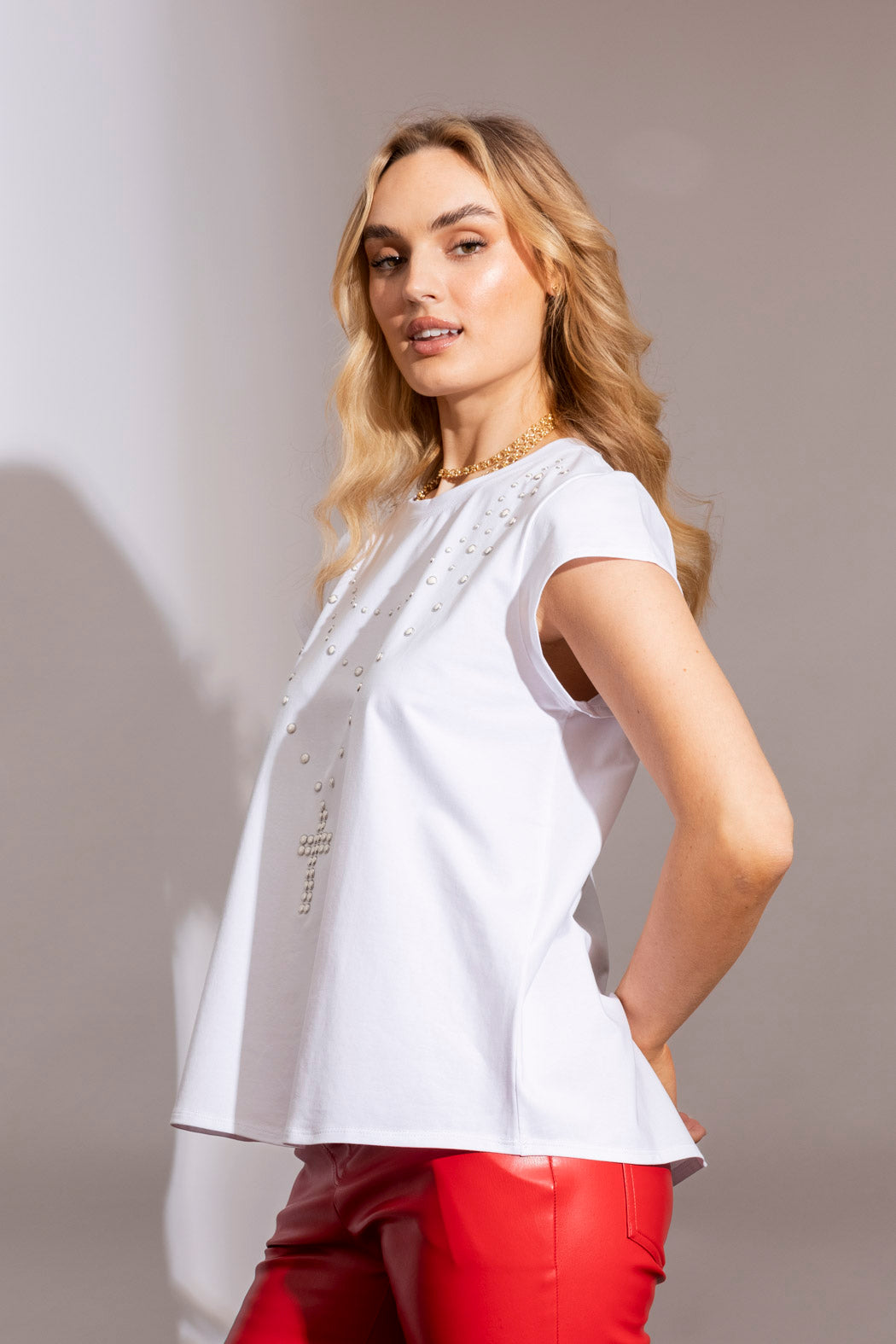 Pearls Cross T-shirt White