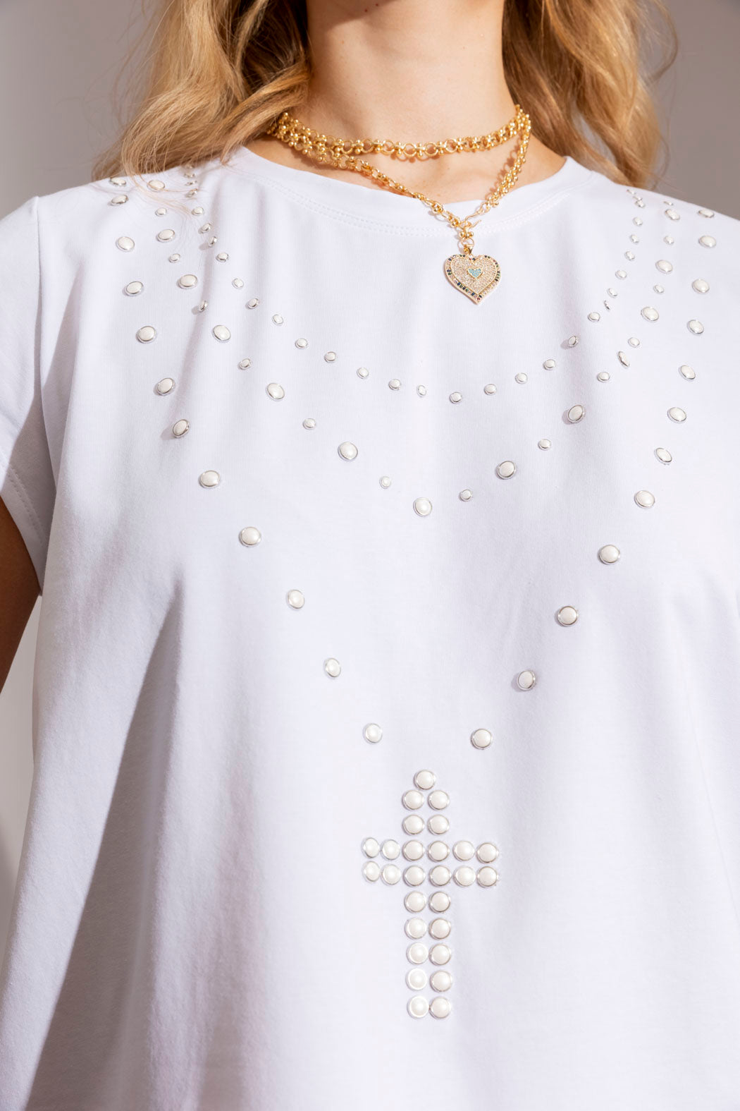 Pearls Cross T-shirt White