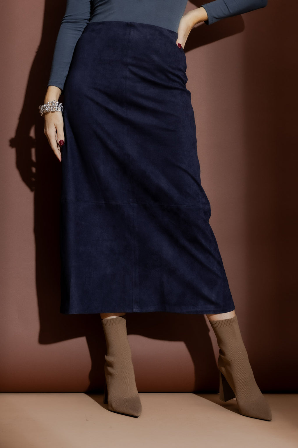 Navy Suede Skirt