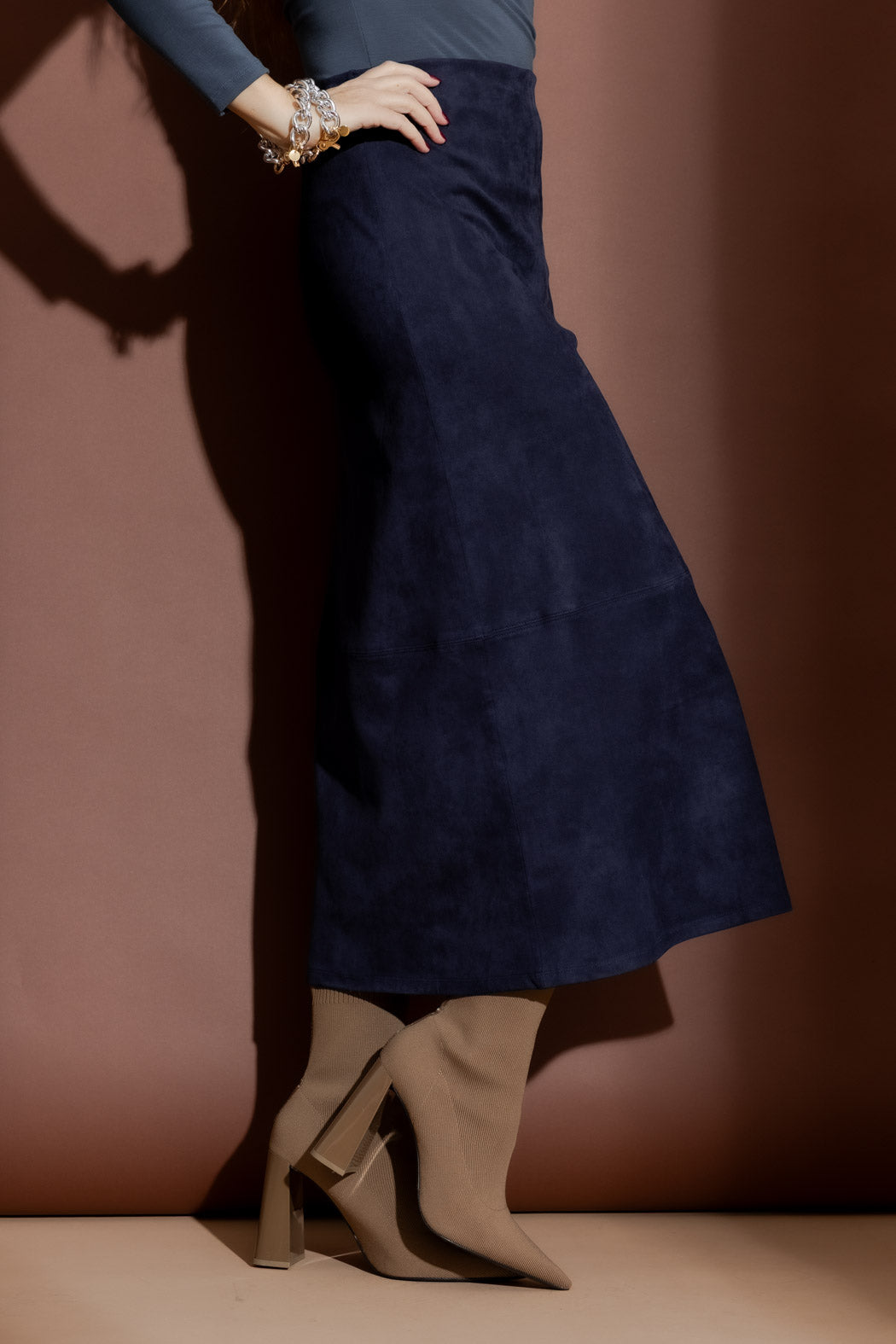 Navy Suede Skirt