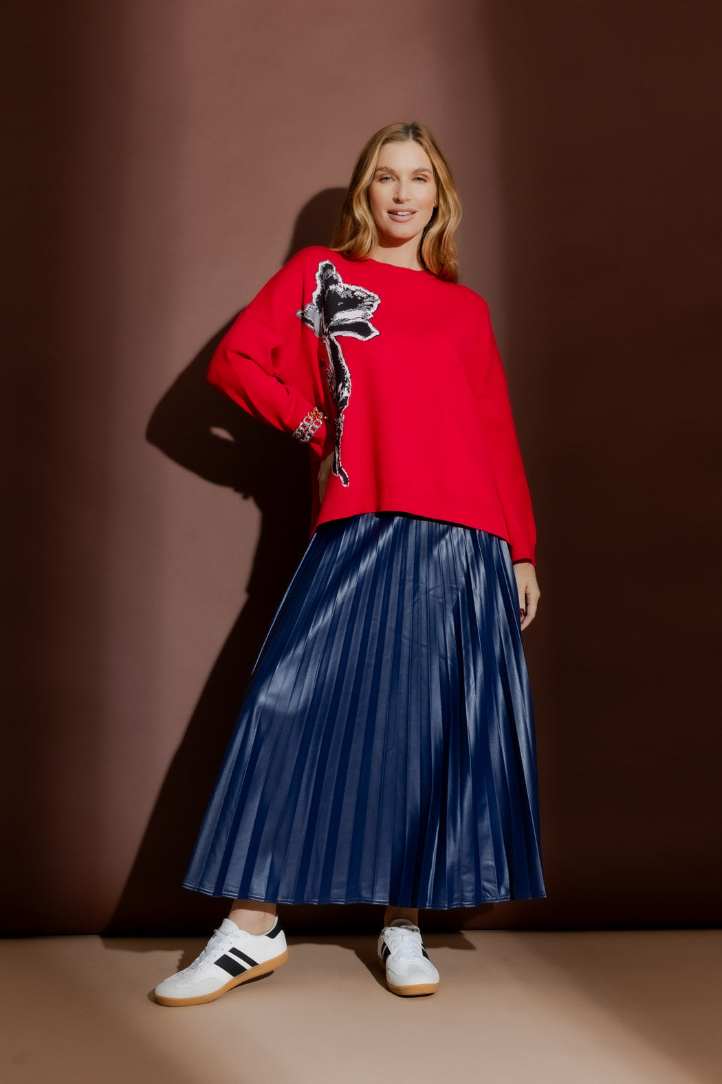 Red Flower Knit Jumper Red S