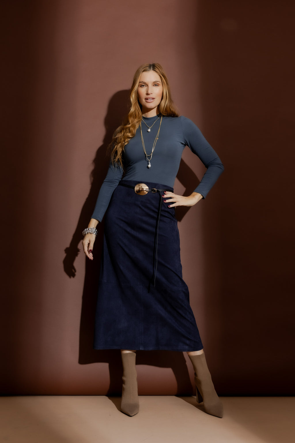 Navy Suede Skirt