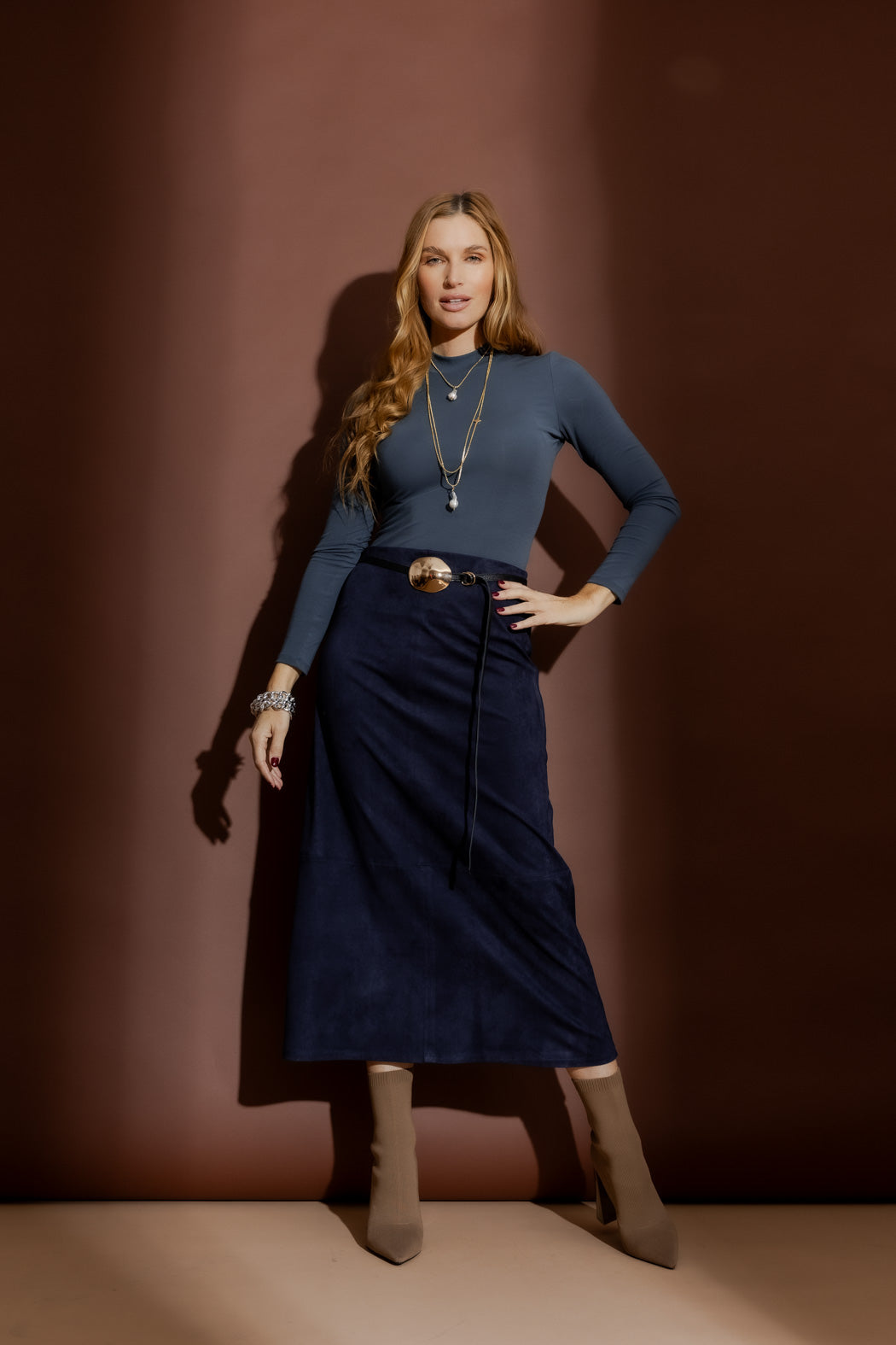 Navy Suede Skirt