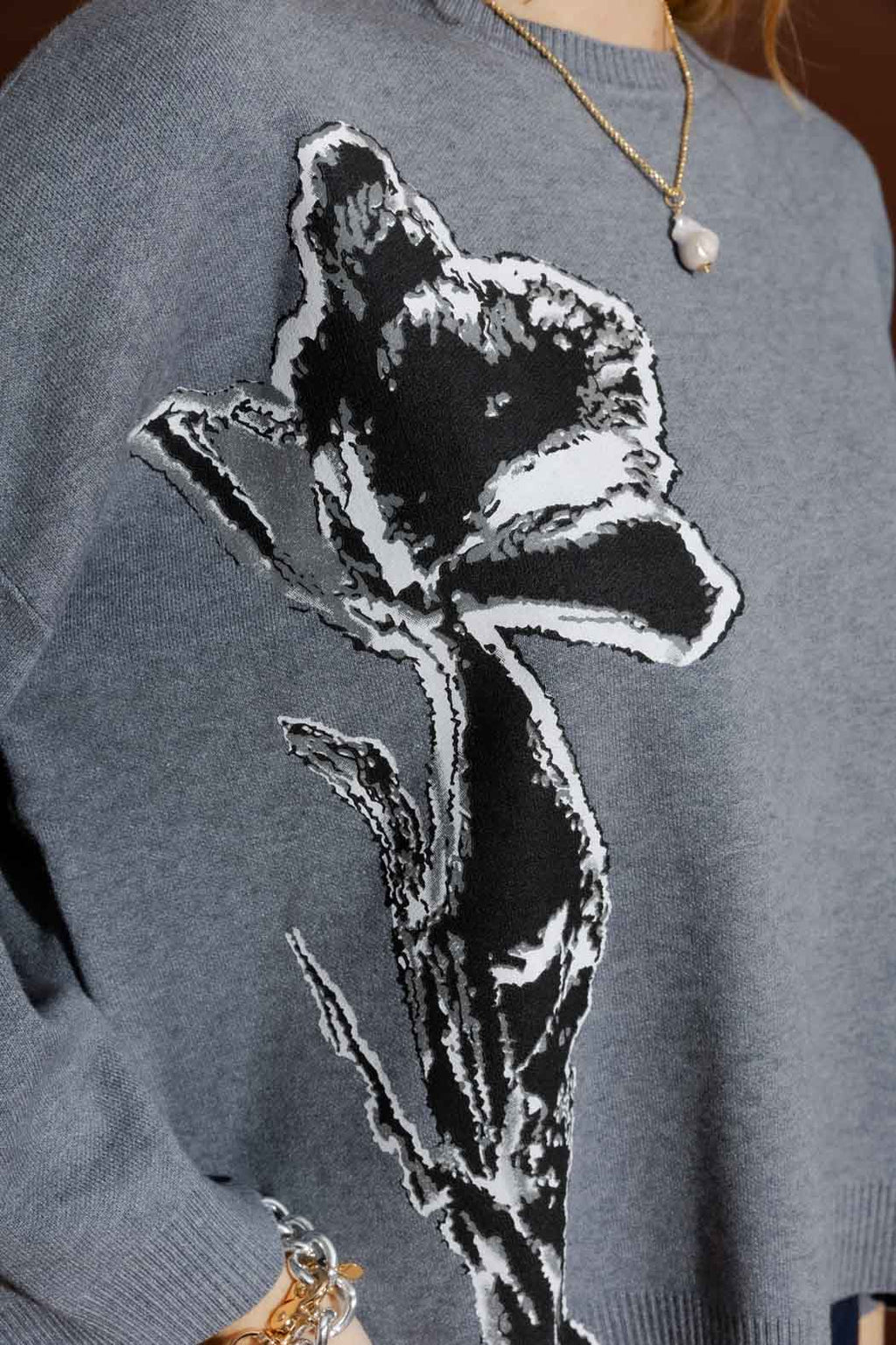 Grey Flower Knit Jumper Grey S