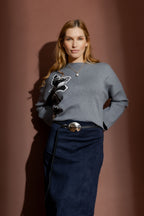 Grey Flower Knit Jumper Grey S