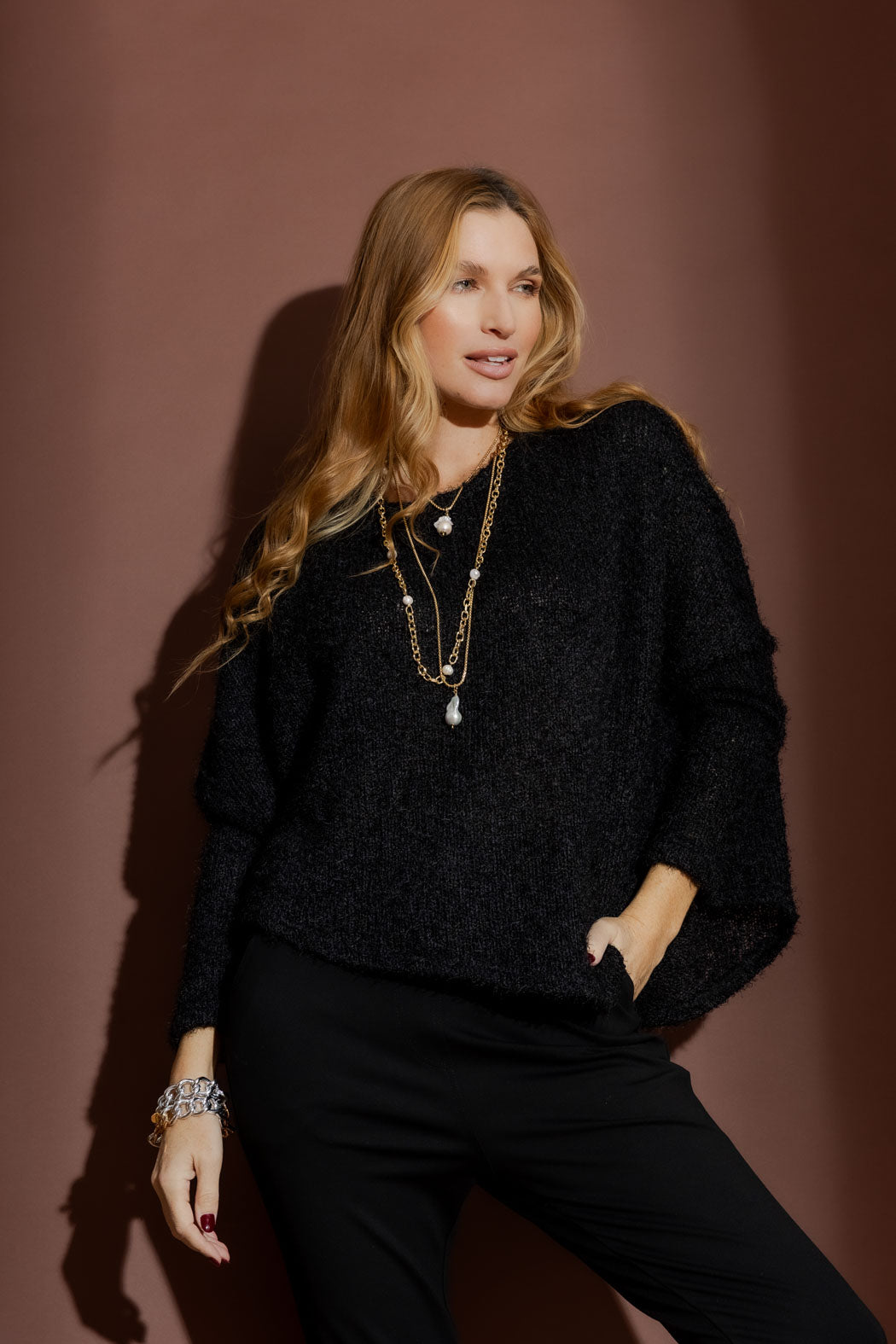 Gold Long Fresh Waterpearl Necklace Gold One Size