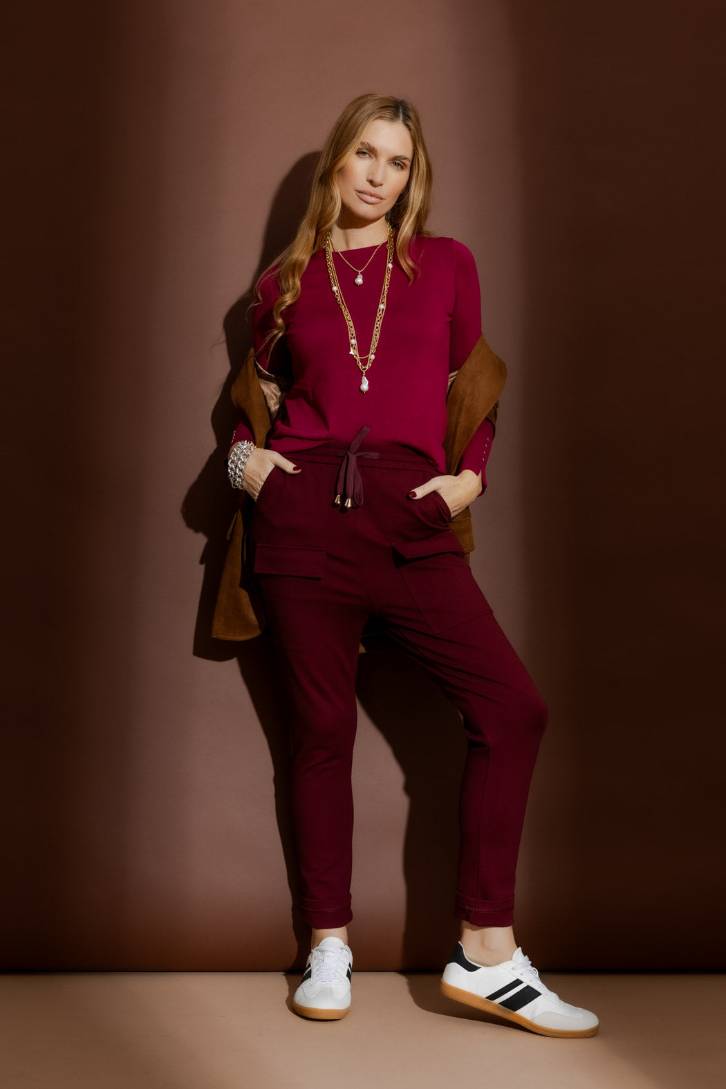 Burgundy Ponte Jogger Cargo Pant