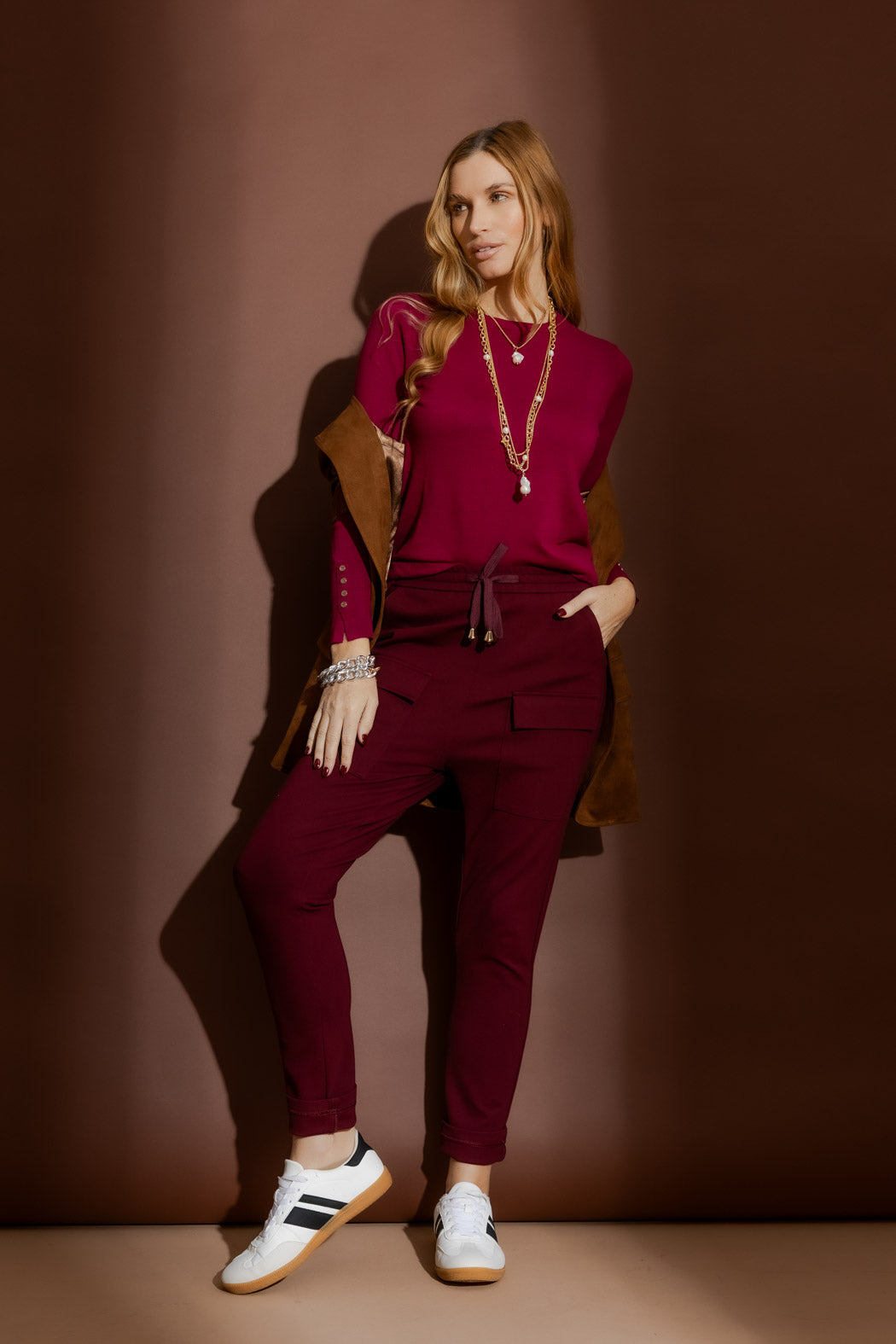 Burgundy Ponte Jogger Cargo Pant