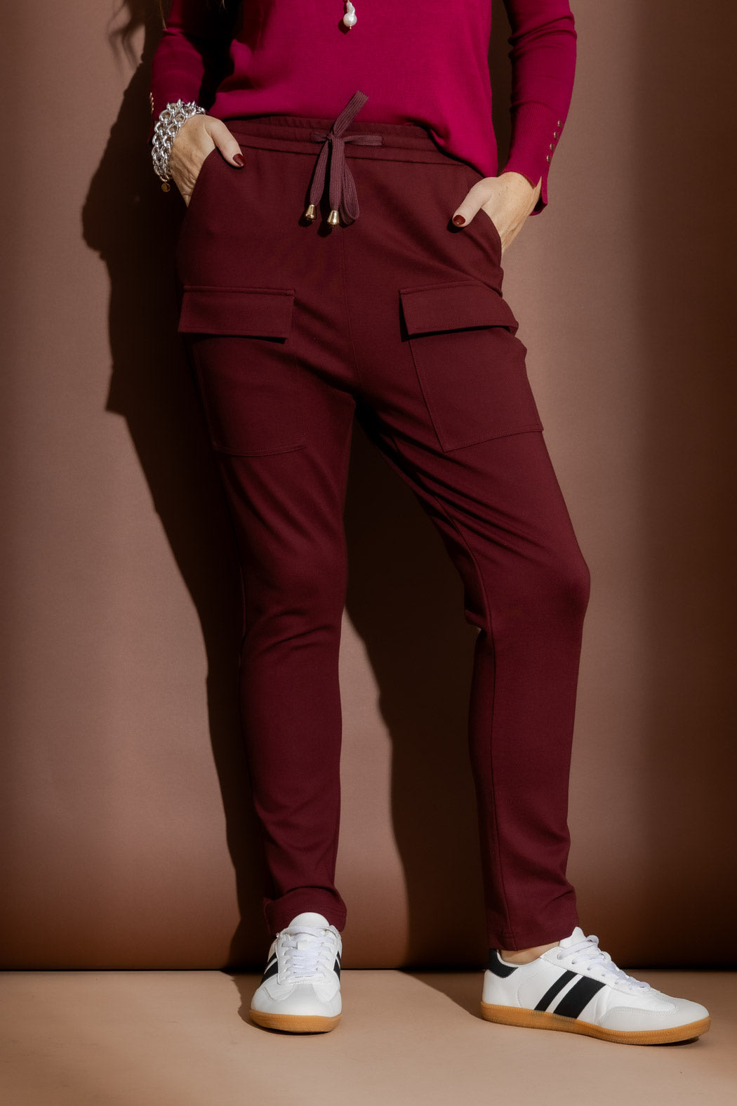 Burgundy Ponte Jogger Cargo Pant