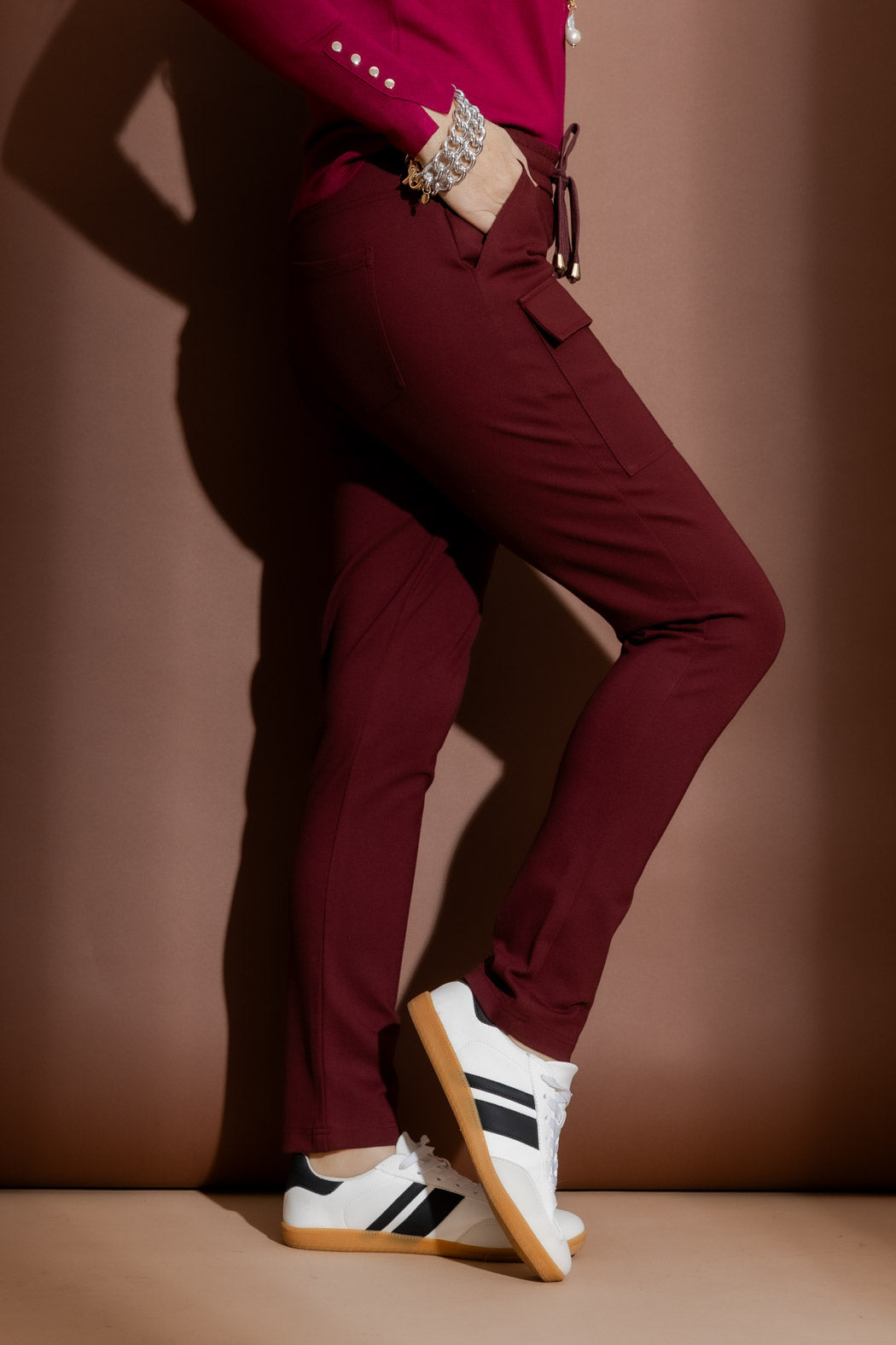 Burgundy Ponte Jogger Cargo Pant