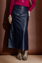 Navy Faux Leather Skirt