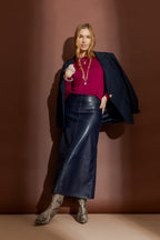 Navy Faux Leather Skirt