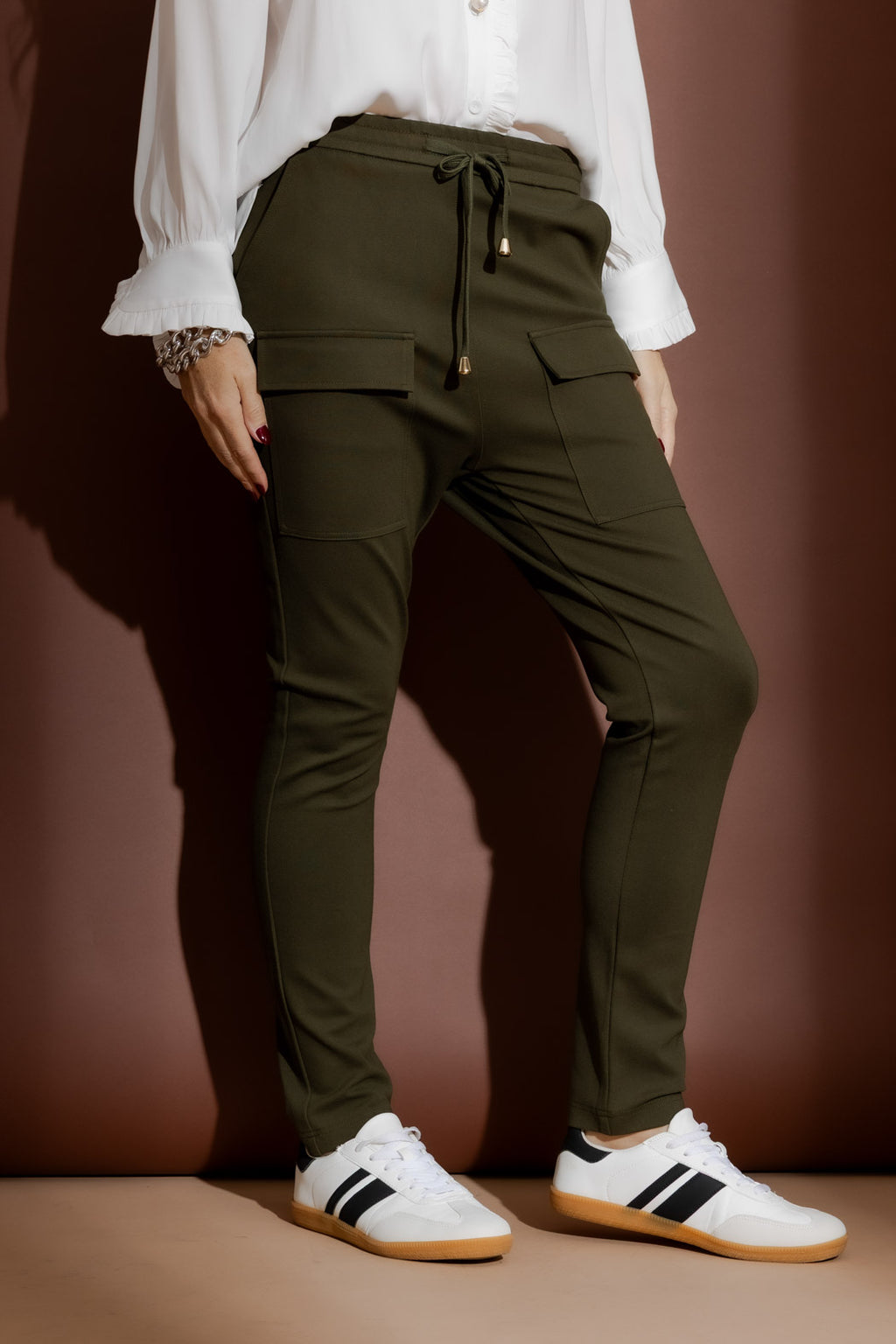 Khaki Ponte Jogger Cargo Pant