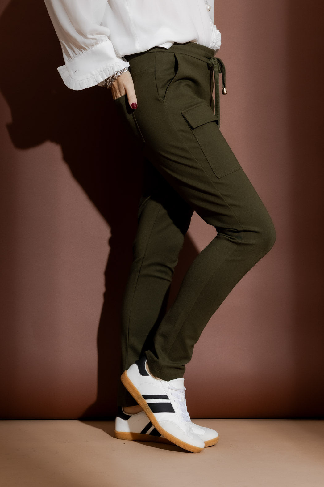 Khaki Ponte Jogger Cargo Pant