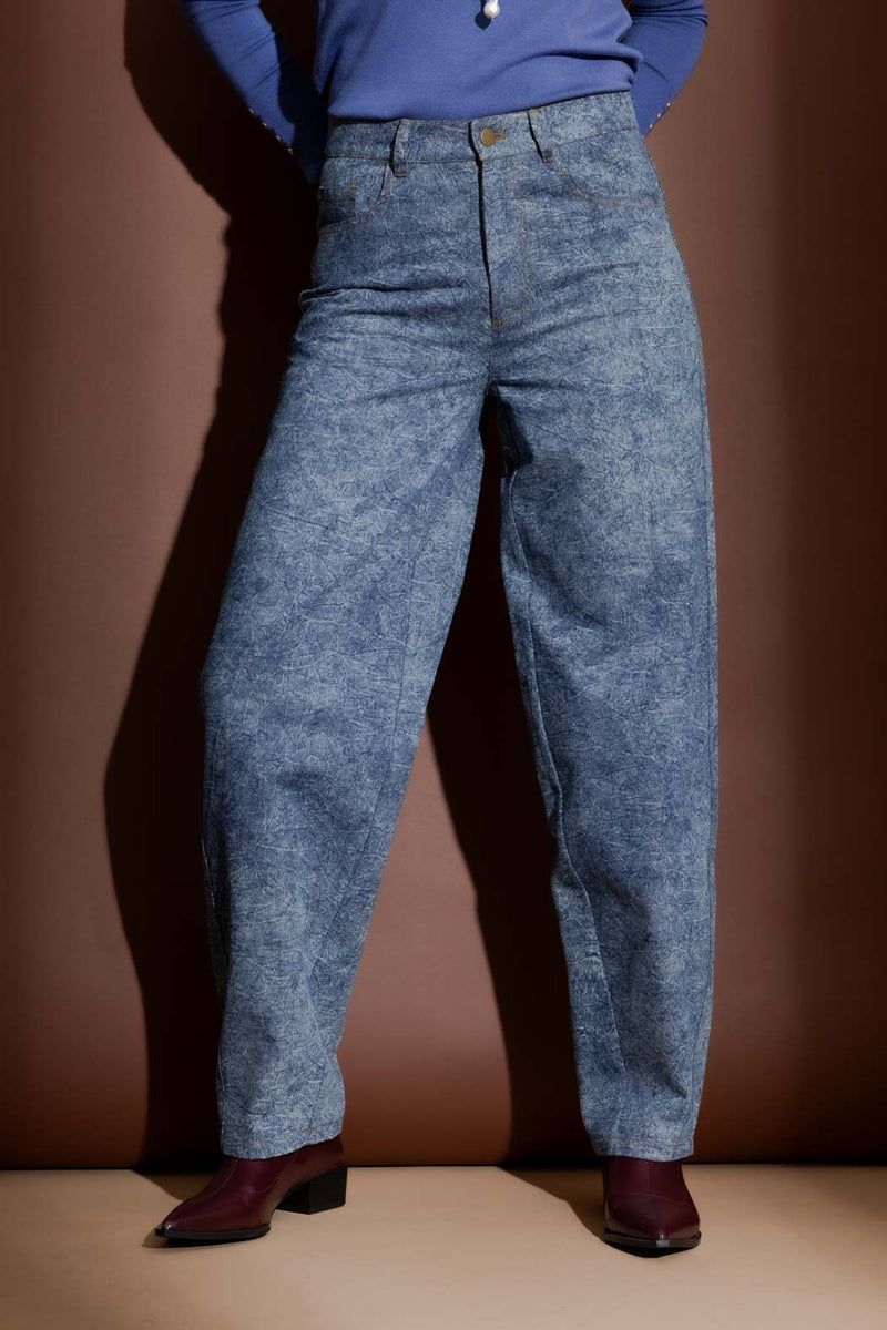 Blue Marble Denim Barrel Jean