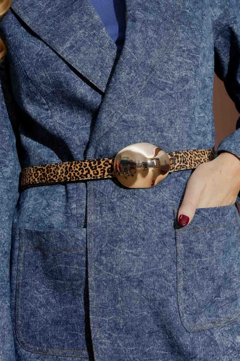 Leopard Gold Dome Belt Leopard L/Xl